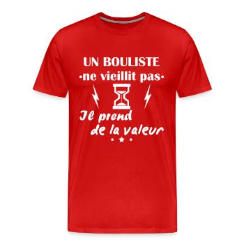 Bouliste ne vieillit pas,idée cadeau anniversaire - T-shirt bio Premium Homme - rouge - Devant - Damien (186cm)