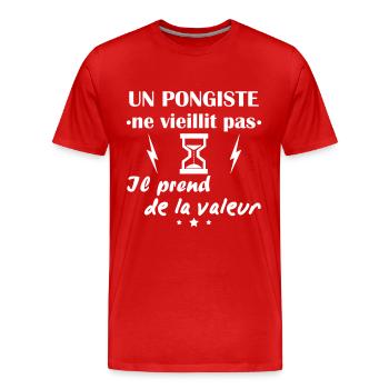 Pongiste ne vieillit pas, idée cadeau anniversaire - T-shirt bio Premium Homme - rouge - Devant - Damien (186cm)