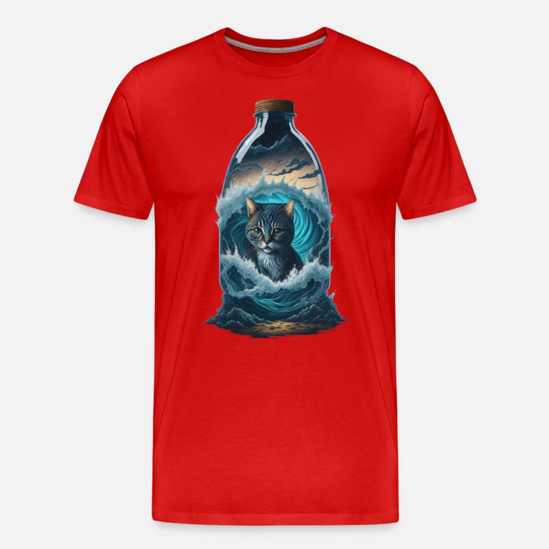 Katze Flasche - Männer Premium Bio T-Shirt - Rot