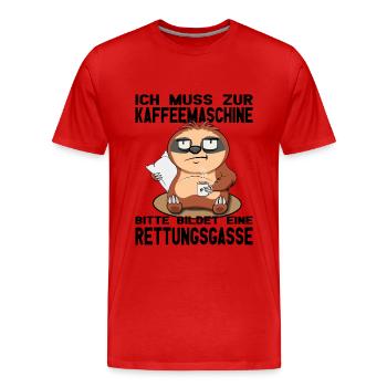 Muss zur Kaffeemaschine Faultier - Morgenmuffel - Männer Premium Bio T-Shirt - Rot - Vorne - Damien (186cm)