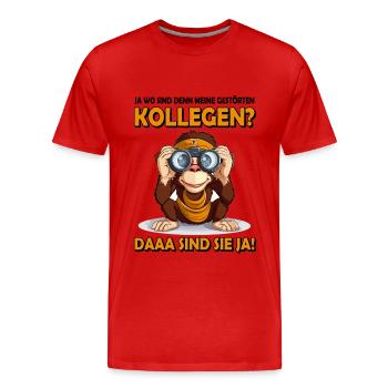 Kollegen Geschenk Wo sind denn meine Kollegen Affe - Männer Premium Bio T-Shirt - Rot - Vorne - Damien (186cm)