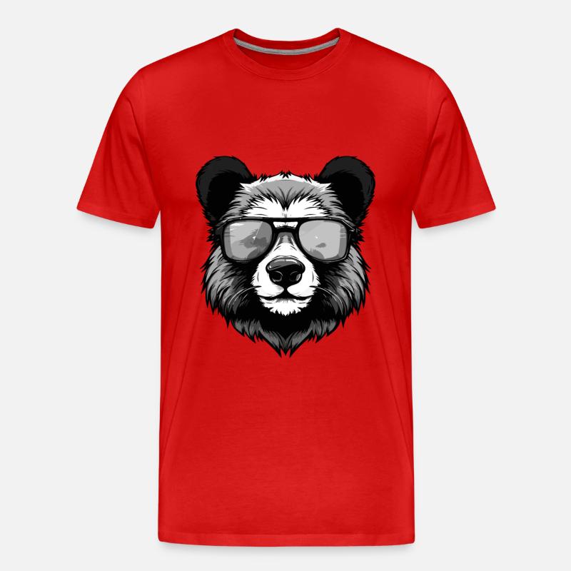 Panda Hipster Cool Party - Männer Premium Bio T-Shirt - Rot