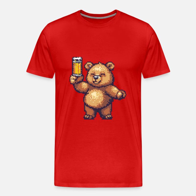 Bär Pixel Bier - Männer Premium Bio T-Shirt - Rot
