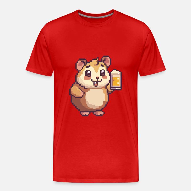 Hamster Pixel Bier - Männer Premium Bio T-Shirt - Rot