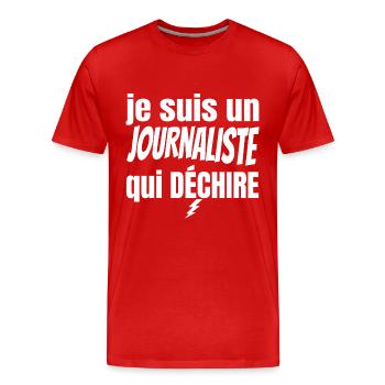 journaliste qui déchire - T-shirt bio Premium Homme - rouge - Devant - Damien (186cm)