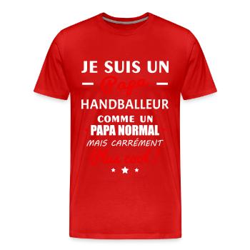 Je suis un papa handballeur, fête des pères, noël - T-shirt bio Premium Homme - rouge - Devant - Damien (186cm)