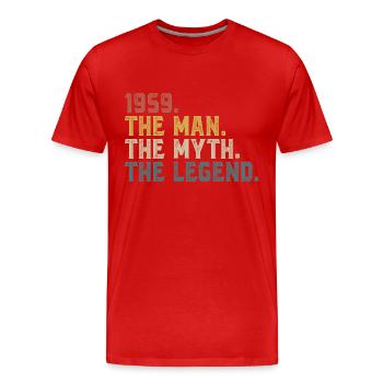 1959 Légende du mythe de l’homme - T-shirt bio Premium Homme - rouge - Devant - Damien (186cm)
