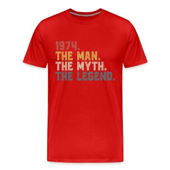 1974 Légende du mythe de l’homme - T-shirt bio Premium Homme - rouge - Devant - Damien (186cm)