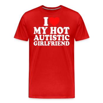 Adore Ma Copine J'aime Ma Petite Amie Autiste - T-shirt bio Premium Homme - rouge - Devant - Damien (186cm)