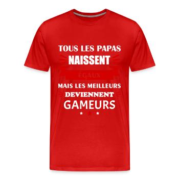 Tous les papas naissent égaux gameurs, gaming - T-shirt bio Premium Homme - rouge - Devant - Damien (186cm)