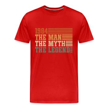 1984 Vintage homme mythe légende anniversaire - T-shirt bio Premium Homme - rouge - Devant - Damien (186cm)