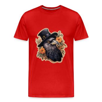 Krähe mit Zylinderhut Halloween - Männer Premium Bio T-Shirt - Rot - Vorne - Damien (186cm)