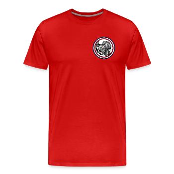 FREEBEAST Rooster Blue, White & Red - Men's Premium Organic T-Shirt - red - Front - Damien (186cm)