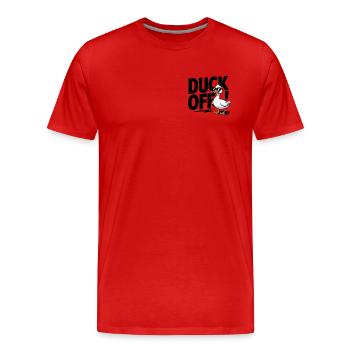 Duck Off - Lustige Cartoon Ente mit Haltung - Männer Premium Bio T-Shirt - Rot - Vorne - Damien (186cm)