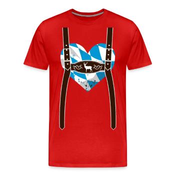Lederhose & Bayern Flaggen Herz - Männer Premium Bio T-Shirt - Rot - Vorne - Damien (186cm)
