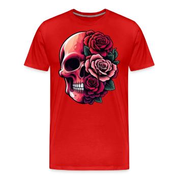 Crâne et bouquet - T-shirt bio Premium Homme - rouge - Devant - Damien (186cm)