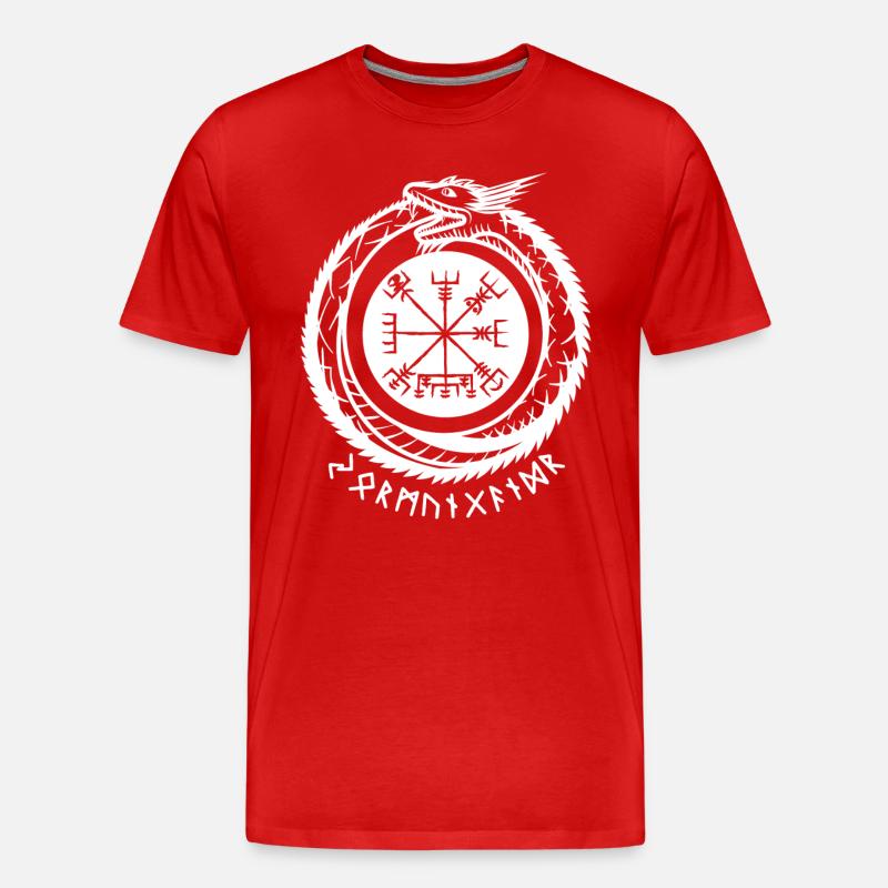 Jörmungandr mit Wikinger Kompass - Männer Premium Bio T-Shirt - Rot