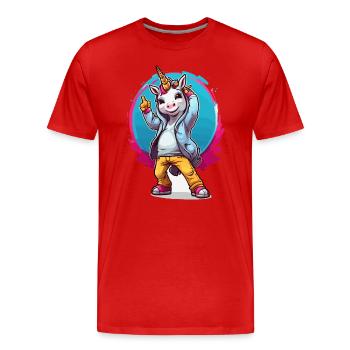 Jugendliches Einhorn mit Hoodie - Männer Premium Bio T-Shirt - Rot - Vorne - Damien (186cm)