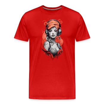 Femme cyberpunk avec des écouteurs - T-shirt bio Premium Homme - rouge - Devant - Damien (186cm)