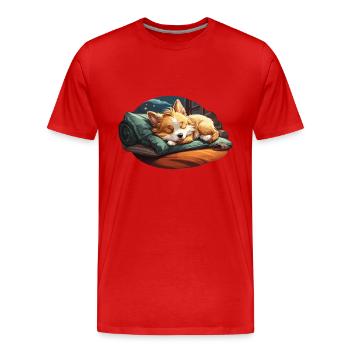 Rêver d’un corgi s’endormant sur un oreiller - T-shirt bio Premium Homme - rouge - Devant - Damien (186cm)