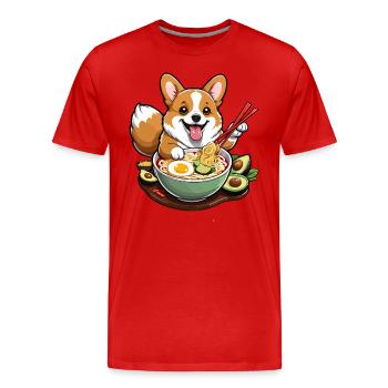 Corgi mit Ramen und Stäbchen - Männer Premium Bio T-Shirt - Rot - Vorne - Damien (186cm)