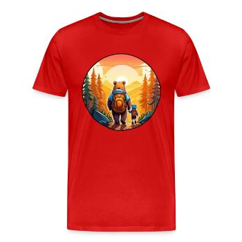 Vater Bär und Sohn spazieren in Sonnenuntergang - Männer Premium Bio T-Shirt - Rot - Vorne - Damien (186cm)