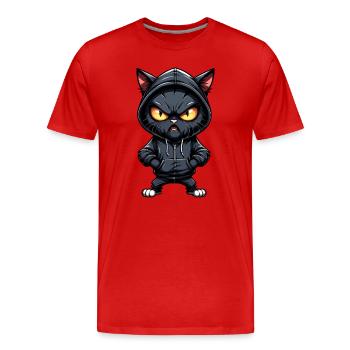 genervte Schwarze Katze mit Kapuze - Männer Premium Bio T-Shirt - Rot - Vorne - Damien (186cm)