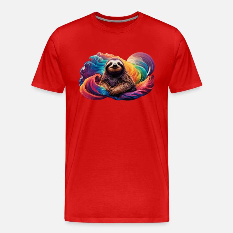 Faultier mit Regenbogen Hintergrund - Männer Premium Bio T-Shirt - Rot
