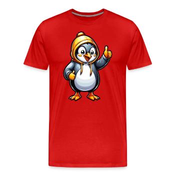 Le pingouin lève le pouce - T-shirt bio Premium Homme - rouge - Devant - Damien (186cm)