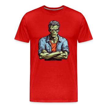 Zombie genervt - Männer Premium Bio T-Shirt - Rot - Vorne - Damien (186cm)