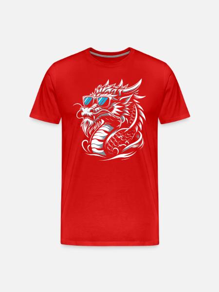 Cool kinesisk drage med solbriller - Herre Premium T-shirt økologisk - rød