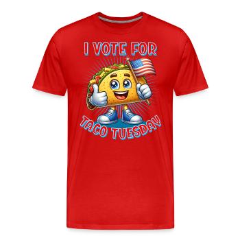 Je vote pour Taco Tuesday - Taco avec drapeau américain - T-shirt bio Premium Homme - rouge - Devant - Damien (186cm)