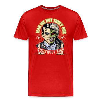 Der Mensch ist nicht wirklich eins, sondern wahrhaft zwei - Männer Premium Bio T-Shirt - Rot - Vorne - Damien (186cm)