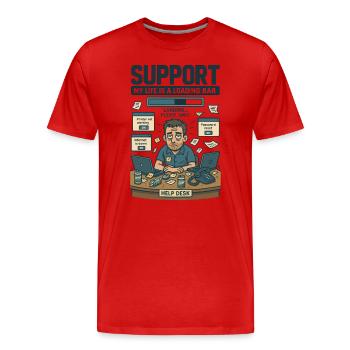 Helpdesk chaos and energy drinks - Men's Premium Organic T-Shirt - red - Front - Damien (186cm)
