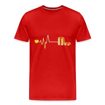 Poker jeton pouls coeur amour - T-shirt bio Premium Homme - rouge - Devant - Damien (186cm)
