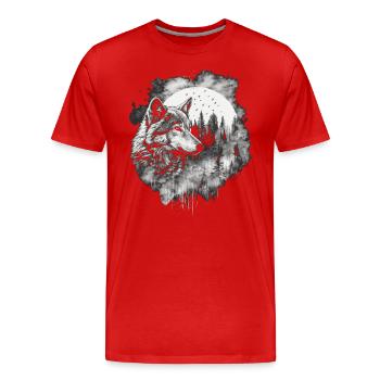 Wolf mit Vollmond - Männer Premium Bio T-Shirt - Rot - Vorne - Damien (186cm)