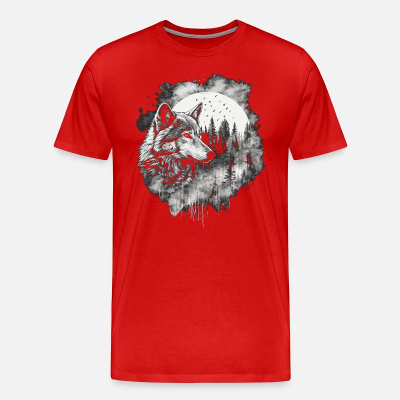 Wolf mit Vollmond - Männer Premium Bio T-Shirt - Rot