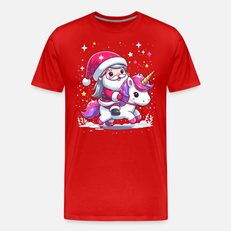 Weihnachtsmann und Einhorn - Männer Premium Bio T-Shirt - Rot