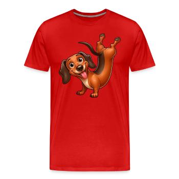 Drôle de teckel équilibre sur les mains gymnastique athlète - T-shirt bio Premium Homme - rouge - Devant - Damien (186cm)