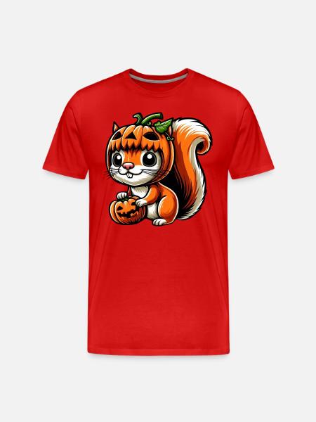 Cute Halloween Squirrel Pumpkin Cartoon - Men's Premium Organic T-Shirt - red