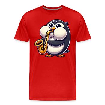 Penguin Saxophone Classical Music Thick Cheeks - Men's Premium Organic T-Shirt - red - Front - Damien (186cm)