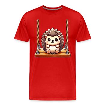 Igel schaukelt Spielplatz Cartoon süß - Männer Premium Bio T-Shirt - Rot - Vorne - Damien (186cm)