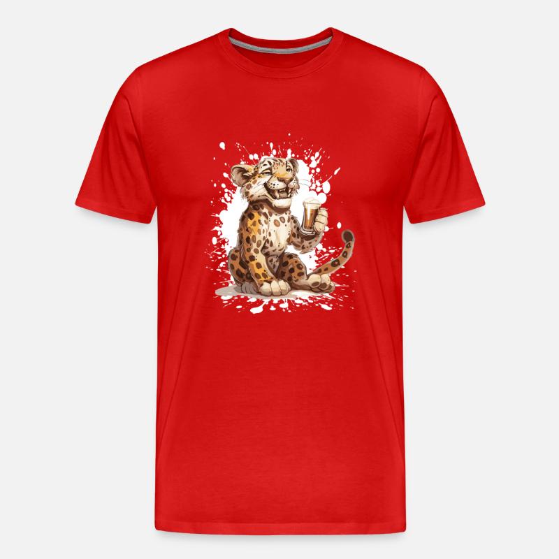 Leopard Bier Lustig - Männer Premium Bio T-Shirt - Rot
