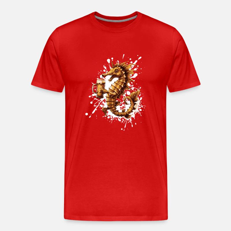 Seepferd Bier Lustig - Männer Premium Bio T-Shirt - Rot