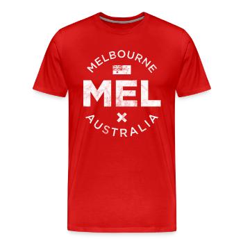 MEL, Melbourne Australie - T-shirt bio Premium Homme - rouge - Devant - Damien (186cm)