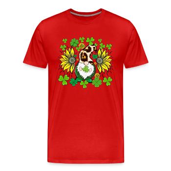 St. Patricks Day Kleeblattzwerg mit Sonnenblumen - Männer Premium Bio T-Shirt - Rot - Vorne - Damien (186cm)