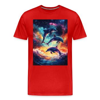 Bunte Delfine Galaxy - Männer Premium Bio T-Shirt - Rot - Vorne - Damien (186cm)