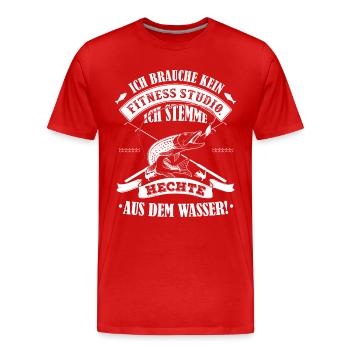 Angeln - Ich brauche kein Fitnessstudio - Männer Premium Bio T-Shirt - Rot - Vorne - Damien (186cm)