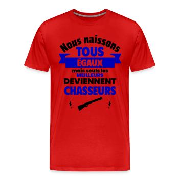 Nous naissons égaux chasseurs, fête des pères - T-shirt bio Premium Homme - rouge - Devant - Damien (186cm)