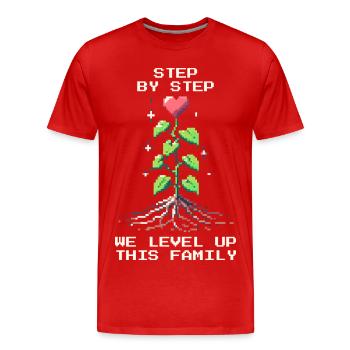Schritt für Schritt: Level Up Familie | Patchwork - Männer Premium Bio T-Shirt - Rot - Vorne - Damien (186cm)